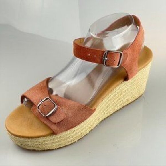 Lucky Brand Womens Orange Platform Wedge Sandals Size 10M Leather Upper Adjustab - Picture 7 of 11